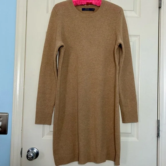 ralph lauren brown sweater dress Gingerbread Brown Melange Alpaca Blend Sweater V-Neck Long Sleeve Dress